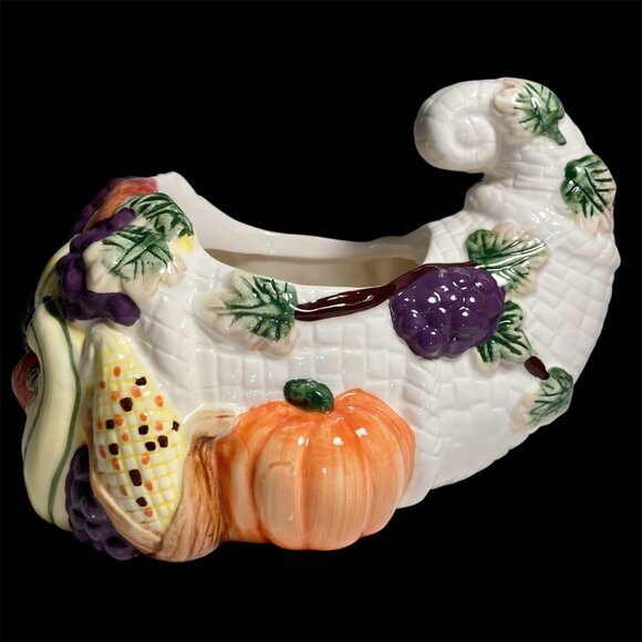 Vintage Ceramic Fall Thanksgiving Cornucopia Table Centerpiece Decor Planter - Picture 3 of 16